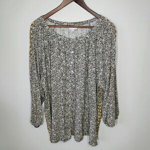 J Jill Ditsy Floral Blouse Womens Plus 3X Boho Bohemian Peasant Relaxed Flowy
